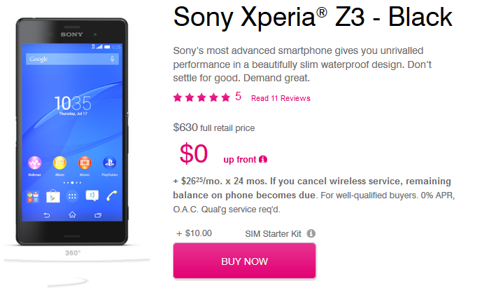 The Sony Xperia Z3 is now available from T-Mobile - Sony Xperia Z3 now available from T-Mobile