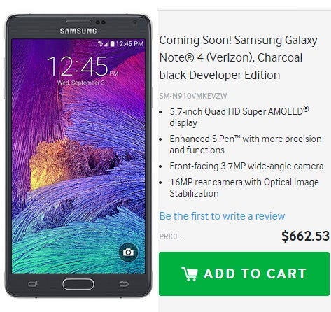 Samsung reveals a Galaxy Note 4 Developer Edition, coming soon to Verizon