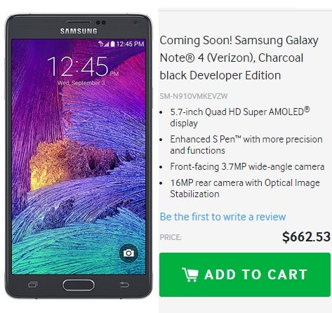 Samsung reveals a Galaxy Note 4 Developer Edition, coming soon to Verizon