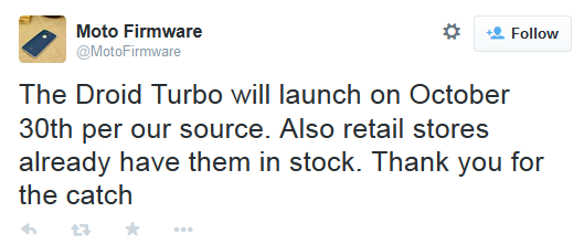 Tweet reveals more information about the Motorola DROID Turbo - Motorola DROID Turbo to be unveiled this Tuesday, launch Thursday?