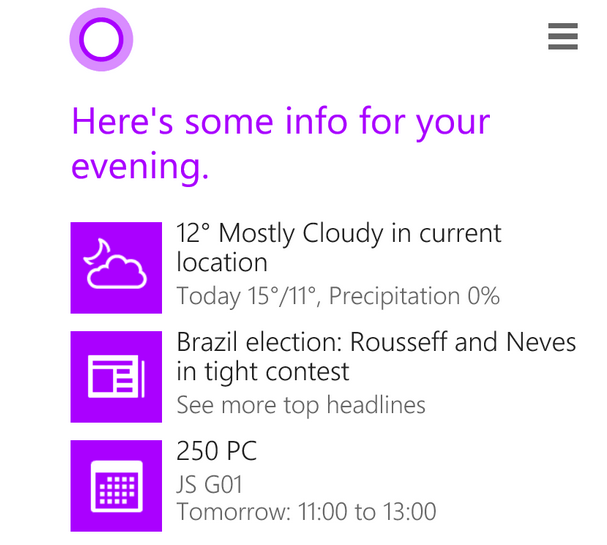 Cortana now provides evening reminders - Cortana puts in a full day in the U.K., starts giving out evening reminders