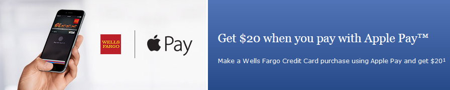 Earn a $20 statement credit by using Apple Pay with your Wells Fargo credit card - Wells Fargo will give you a $20 statement credit to try Apple Pay