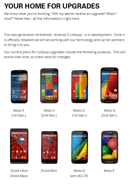 Motorola reveals which models will be getting Android 5.0 - Motorola posts guide to show which models will receive Android 5.0