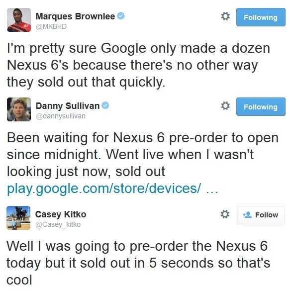 And just like that, it's gone. - Tried to order a Nexus 6 and failed?  You’re not alone