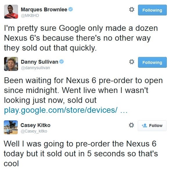 And just like that, it&#039;s gone. - Tried to order a Nexus 6 and failed?  You’re not alone