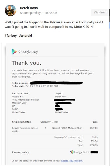 Even geeks who didn&#039;t think they wanted a Nexus 6, ended up buying a Nexus 6, something that will probably be a common occurrence - Tried to order a Nexus 6 and failed?  You’re not alone