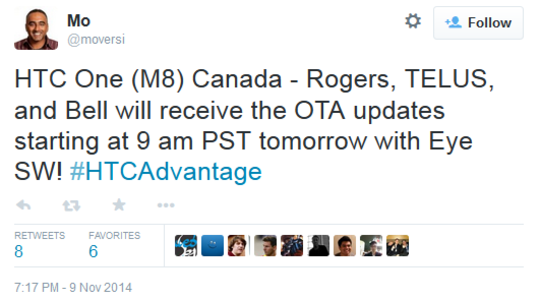 Eye Experience update is coming tomorrow to HTC One (M8) owners in Canada - Canadian HTC One (M8) owners start receiving Eye Experience update today at noon