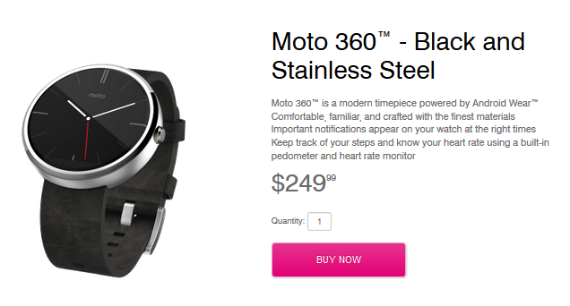 Motorola Moto 360 is now on sale from T-Mobile&#039;s website - Motorola Moto 360 now on sale from T-Mobile&#039;s website; wearable in carrier&#039;s stores November 19th