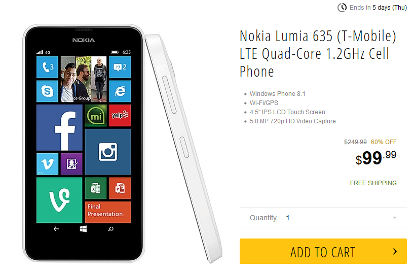 Newegg has the Nokia Lumia 635 on sale - Nokia Lumia 635 just $99 from Newegg through Thursday