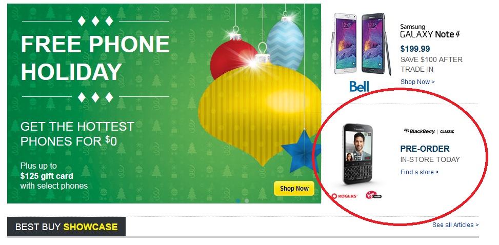 Best Buy Canada&#039;s splash page shows in-store pre-orders are being accepted for the BlackBerry Classic - Best Buy Canada is taking in-store pre-orders for the BlackBerry Classic