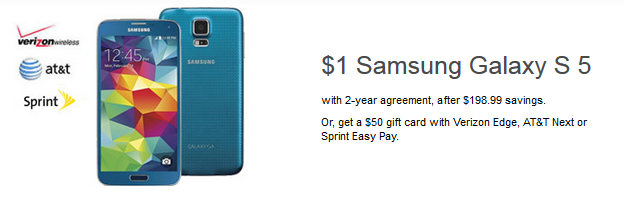 Get the Samsung Galaxy S5 for $1 on contract from Best Buy, through Saturday - Samsung Galaxy S5 is just $1 through Saturday at Best Buy, with a signed two-year pact