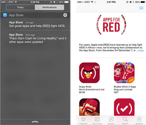 Apple sends out a push notification to promote the Apple App Store (RED) campaign - Apple bends its own rules by using push notification to promote the App Store's (RED) campaign