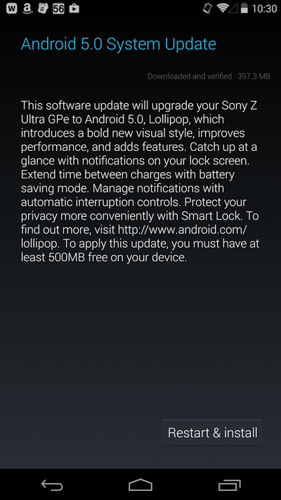 Sony Xperia Z Ultra Google Play edition receiving Android 5.0 Lollipop as we speak