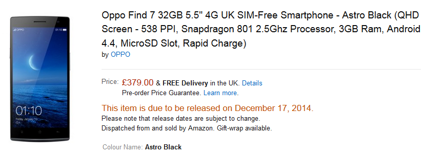 The Oppo Find 7 can be pre-ordered from Amazon U.K. - Amazon U.K. starts accepting pre-orders for the Oppo Find 7