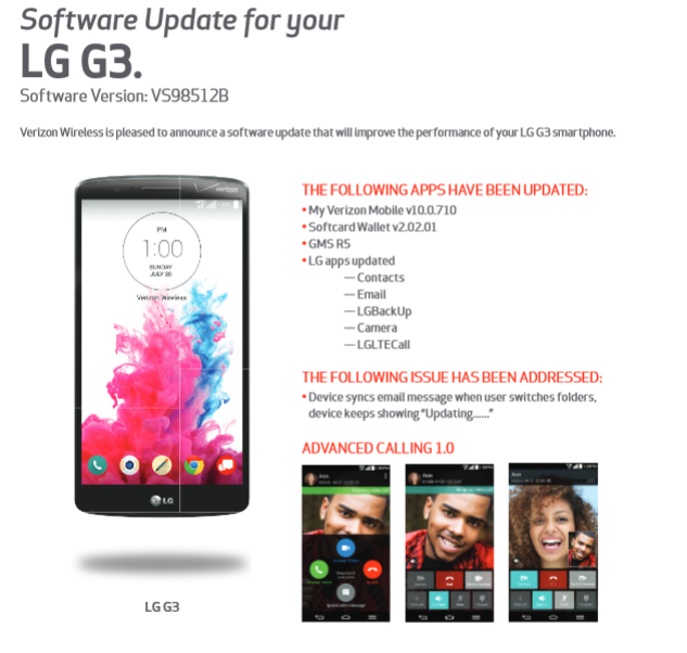 Verizon&#039;s update to the LG G3 adds Advanced Calling 1.0 to the phone - Verizon updates LG G3, allowing device to support Advanced Calling 1.0
