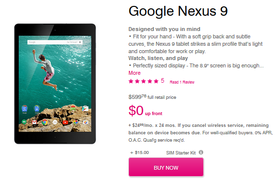 The LTE enabled Nexus 9 is now available from T-Mobile - T-Mobile now has the LTE version of the Nexus 9 tablet on sale