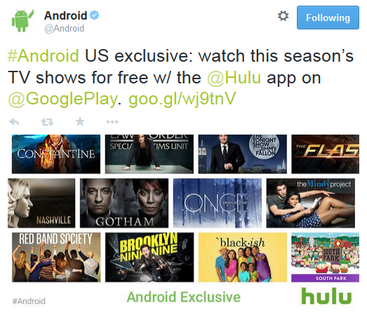 Hulu is offering Android users free streaming of some current television shows for the holidays - Android exclusive: Hulu to stream free current episodes of some shows for the holidays