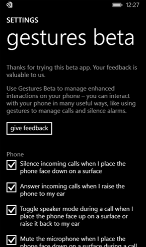The Gestures Beta app allows you to handle a phone call without touching the screen on your phone - Handle a call without touching your phone's screen with the Gestures Beta app for Windows Phone