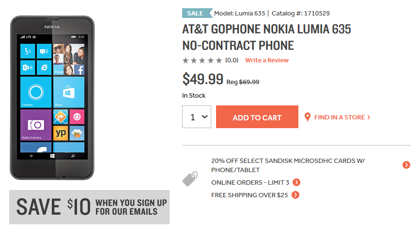 Radio Shack has the AT&amp;amp;T GoPhone Nokia Lumia 635 for just $39.99 - Get the AT&amp;T branded Nokia Lumia 635 for $39.99 from Radio Shack