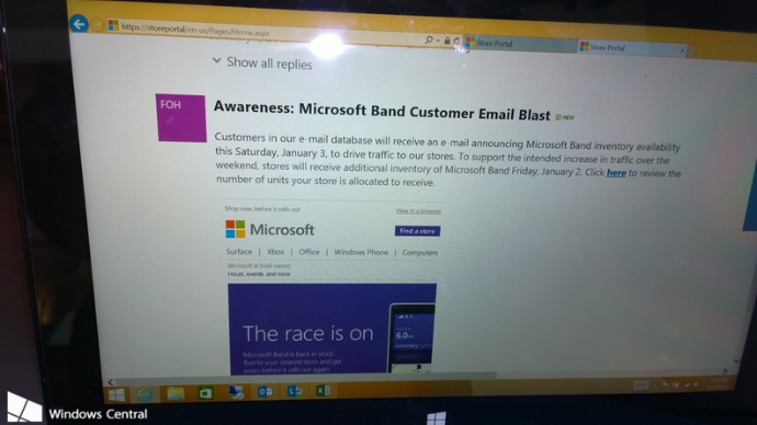 Internal memo says that the Microsoft Band will be available in physical Microsoft Stores starting Saturday - Out of stock Microsoft Band could return Saturday to Microsoft's physical stores
