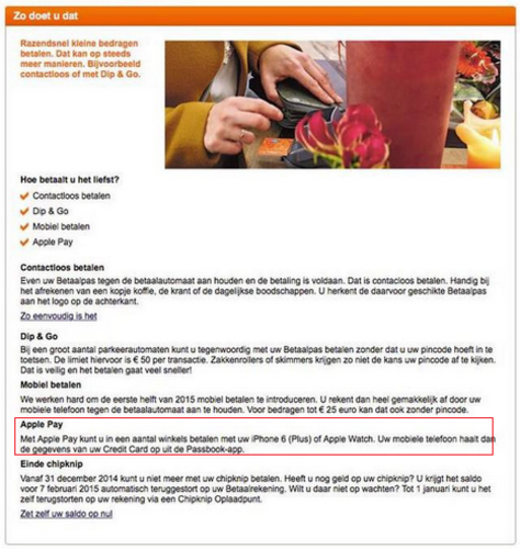 ING posts its support for Apple Pay on its website - Apple Pay gets support of Dutch bank ING