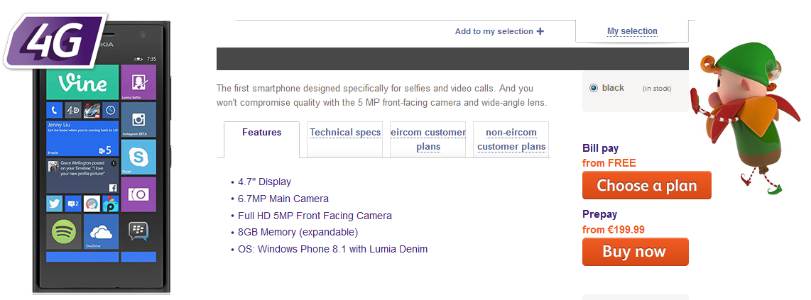 Nokia Lumia 735 is available from Ireland&#039;s eMobile - Nokia Lumia 735 shows up in Ireland, offered by two carriers