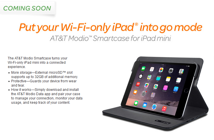 AT&amp;T Modio gives your Wi-Fi only iPad a connection to AT&amp;T's 4G LTE network - AT&T Modio gives 4G LTE connectivity to certain Wi-Fi only Apple iPad models