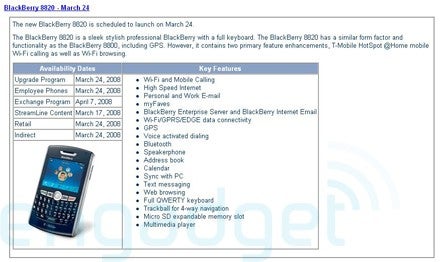 T-Mobile launches BlackBerry 8820 before the month is over?