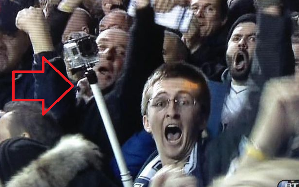 Selfie sticks, like the one employed by this football fan, are being banned by U.K. clubs - Selfie sticks banned in U.K. football stadiums