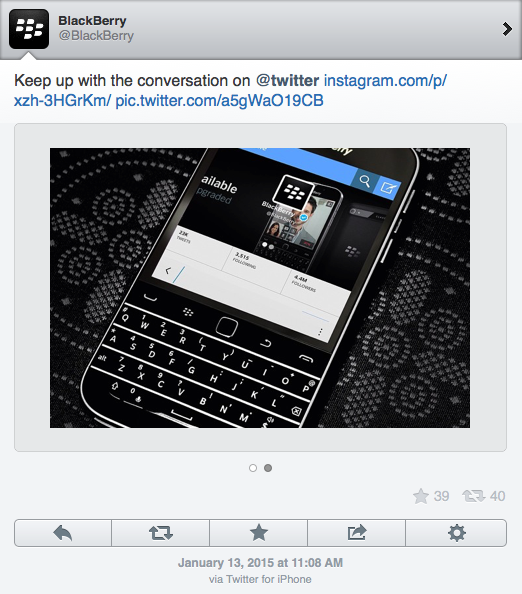 BlackBerry used an iPhone to promote the Classic on Twitter