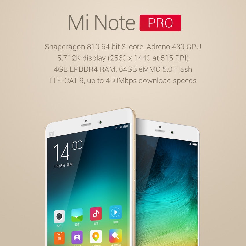 Xiaomi Mi Note Pro phablet announced with Snapdragon 810 and 4 GB of RAM