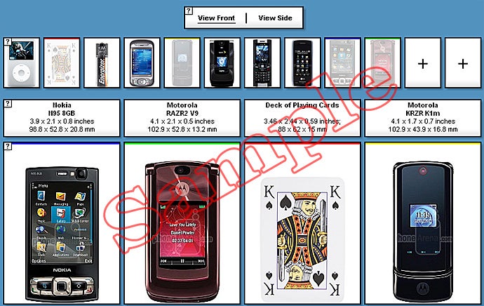 The first version of PhoneArena.com&#039;s phone size comparison tool, c. 2007 - How to make full use of our phone size comparison tool