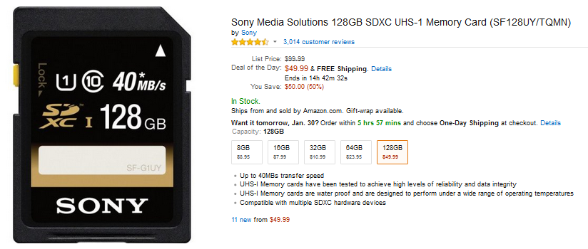 A slew of Sony&#039;s microSD cards are on sale at Amazon including this 128GB card - Save big on Sony&#039;s microSD cards and other memory products on Amazon