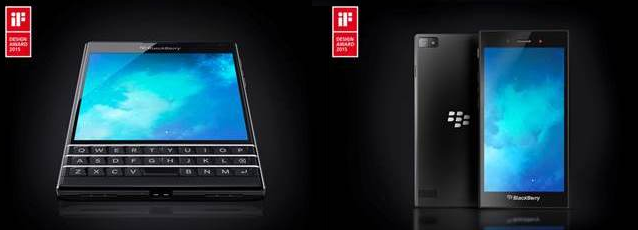 The BlackBerry Passport (L) and the BlackBerry Z3 (R) each win an iF Design Award for 2015 - BlackBerry Passport and BlackBerry Z3 each win design award