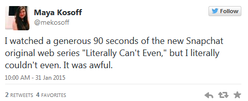 Typical reaction to the debut of Snapchat&#039;s first video series - Debut episode of Snapchat&#039;s first video series gets terrible reviews