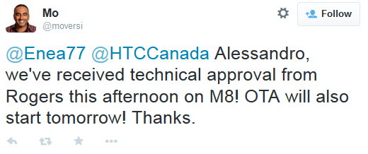 Android 5.0 update for the HTC One (M8) will be pushed out starting tomorrow from Canadian carriers Rogers and Telus - Rogers and Telus customers to get HTC One (M8) Lollipop update OTA starting tomorrow