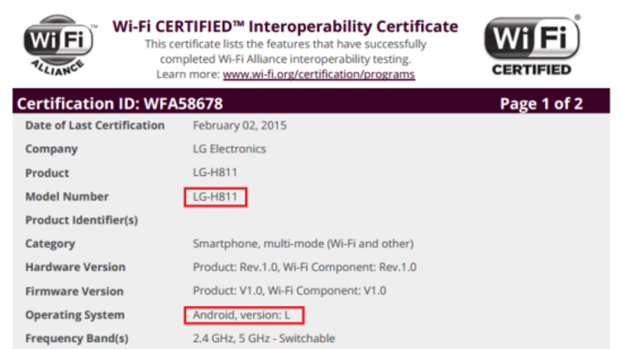 Reported new version of the LG G4 has received a certification from the Wi-Fi Alliance