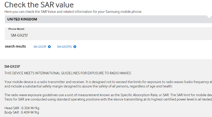Samsung inadvertently posts SAR rating for the S6 Edge: radiation levels lower than any other flagship
