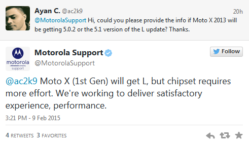 Motorola explains why the OG Moto X is stuck at Android 4.4.4 for now - Motorola explains the delay in updating the OG Moto X to Android 5.0