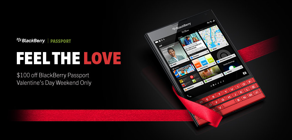 BlackBerry Passport (including the red version) is $100 cheaper throughout Valentine's Day weekend