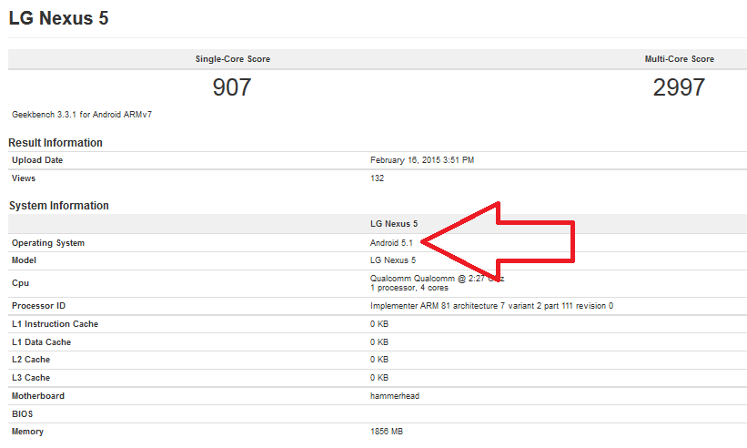 Nexus 5 running Android 5.1 spotted on Geekbench - Nexus 5 running Android 5.1 spotted on Geekbench