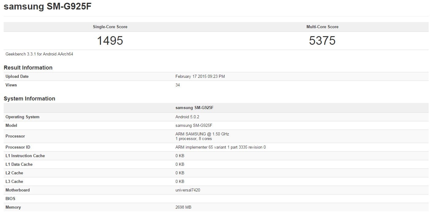 Galaxy S6 Edge pops up on GeekBench with higher record, confirming Exynos 7420 and Android 5.0.2