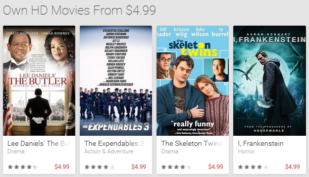 Buy some HD movies to own for $5 and less from the Google Play Store - Google Play Store offering some movie titles at a discounted price of $5 or less