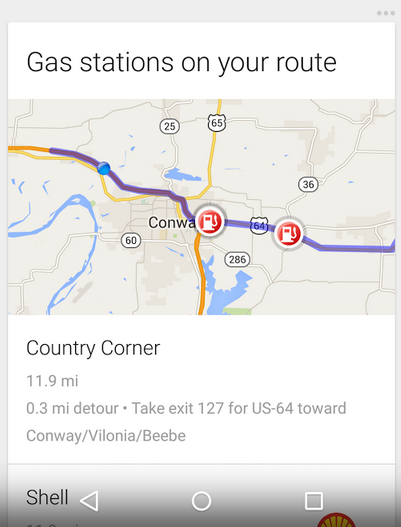 Google Now card now shows gas stations along your route - Google Now will now show you gas stations along your route