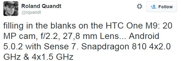 More tiny details about the HTC One M9 tipped: camera aperture, CPU clock speed