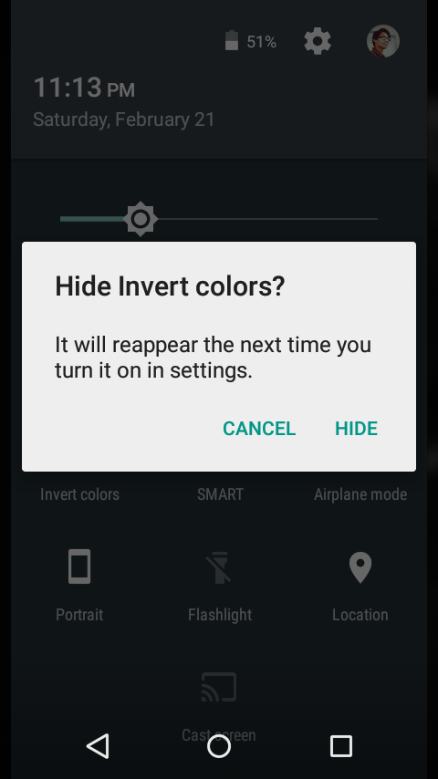 Android 5.1 Lollipop will allow you to get rid of the pesky Invert Colors and Wi-Fi Hotspot quick toggles