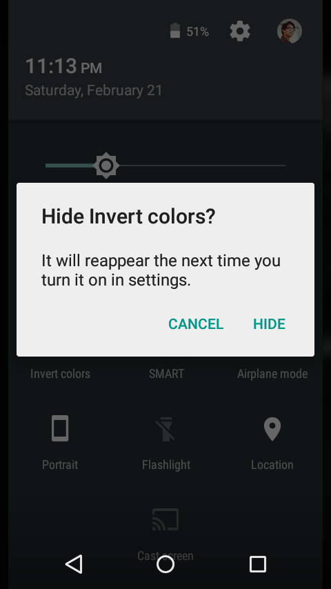 How to remove “Invert Colors” options on Android Lollipop.