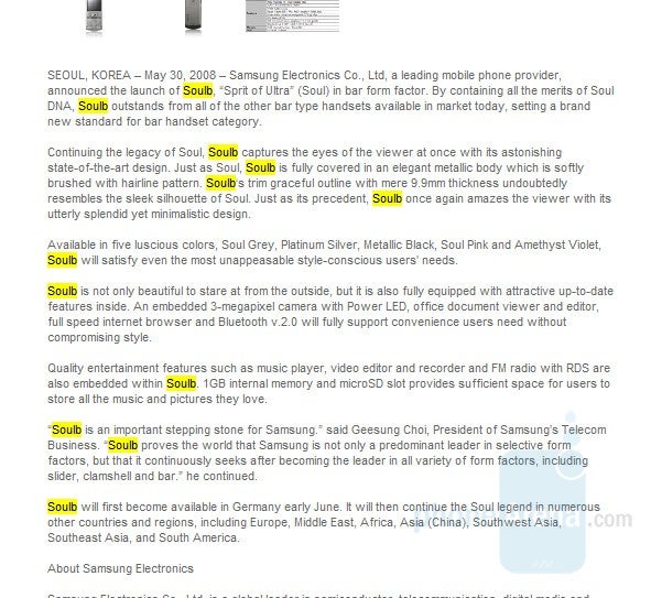 Samsung's press release - Samsungs wants us to spell its models in funny way