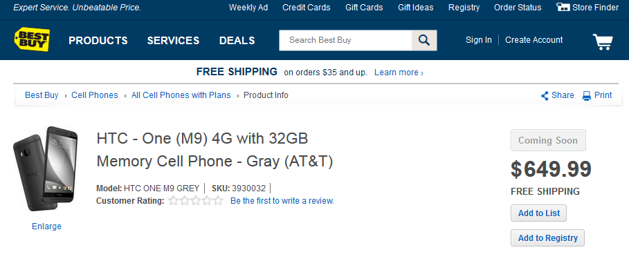 HTC One M9 price listed on Best Buy - Price of HTC One M9 leaks on Best Buy's site