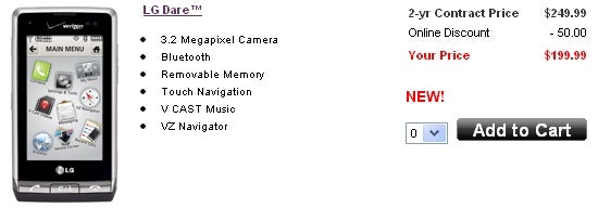 Verizon officially releases the LG Dare for $199